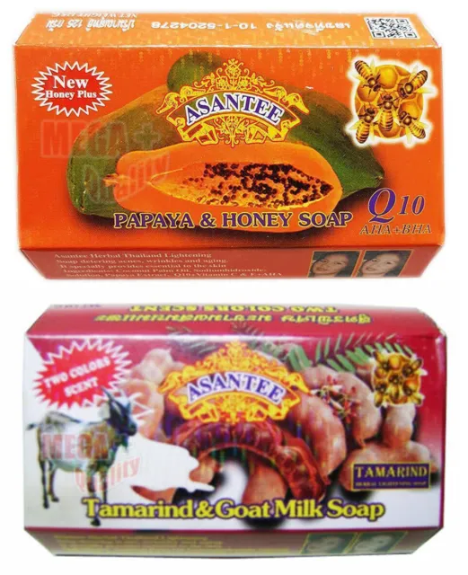 2 x Asantee Thai Herbal Papaya And Tamarind Goat Milk Soap Skin Whitening 125g.
