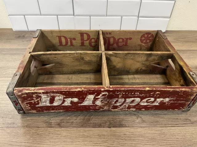 Dr Pepper Wooden Crate Red Soda Carrier Rustic Wood 4 Slot
