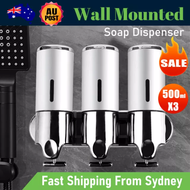 3 Bottles Bathroom Shower Soap Dispenser Shampoo Gel Pump Wall 1500ml Black HOME