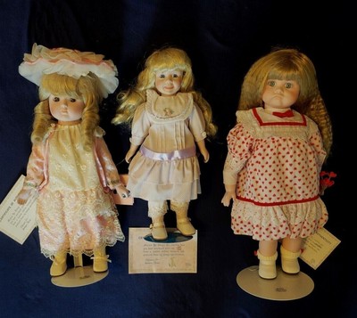 3 Vintage Marian Yu Porcelain Dolls all over 25 years old