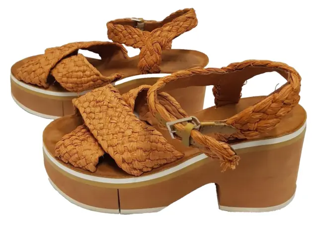 Robert Clergerie Women's Camel Platform Raffia Sandals UK Size 6