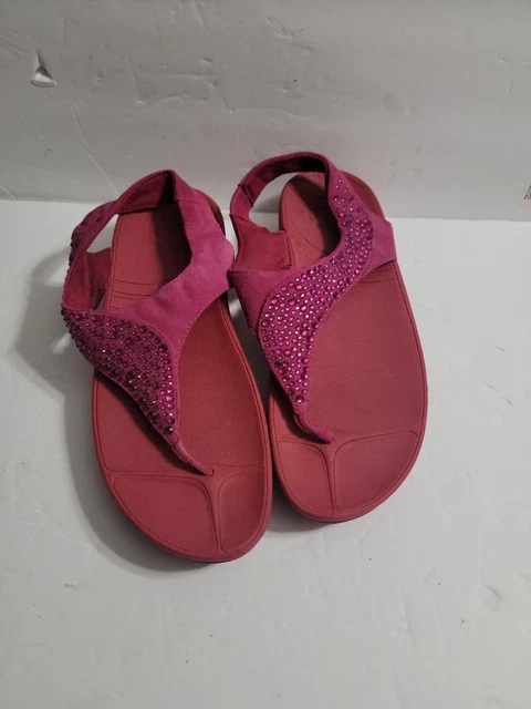 FitFlop Sandals Womens US 8 Lulu Pink Rhinestone Nubuck Slip On Slide