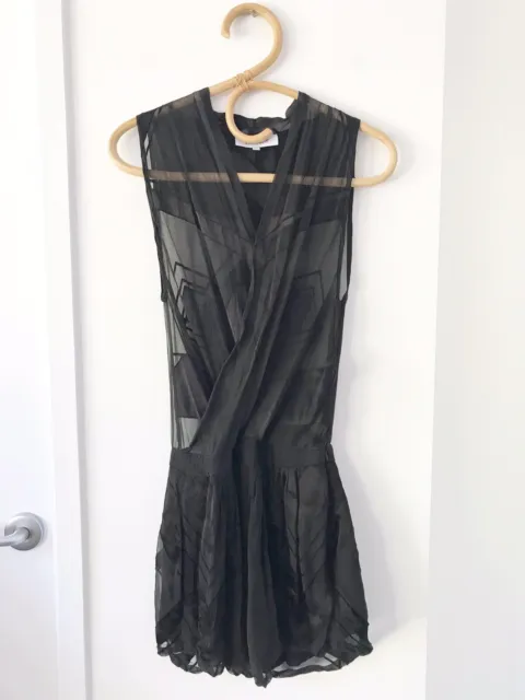 MAURIE & EVE Size 6 Black Silk Blend Sleeveless V Neck Sheer Designer Playsuit