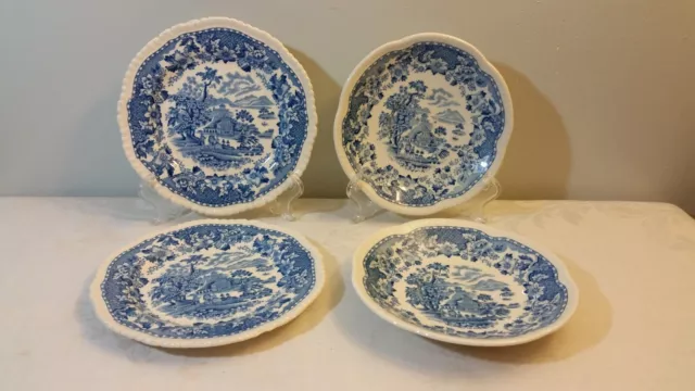 Antique Blue White Seaforth Enoch Ralph Woods Burslem England 4 Plates Set