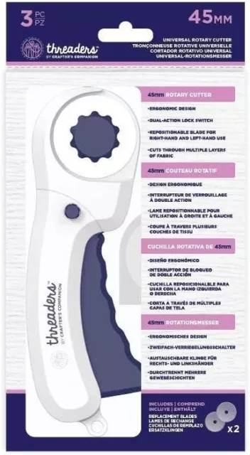 Threaders Universal 45mm Fabric Rotary Cutter with Replacement Blades, White