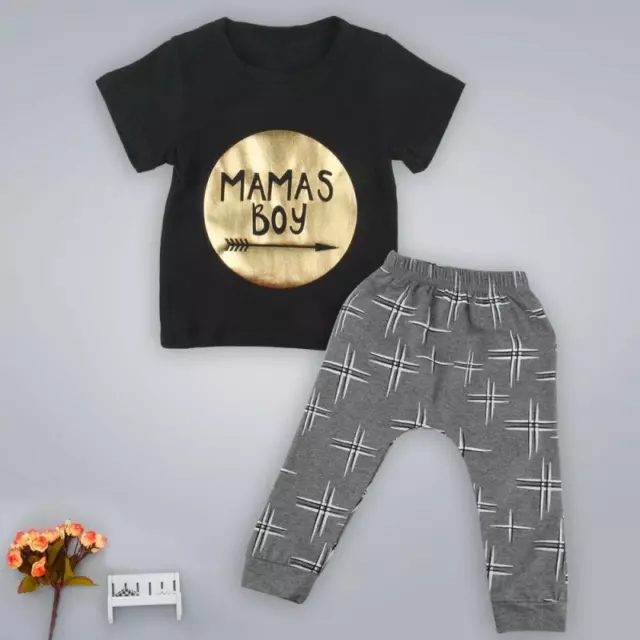 2pcs T-shirt Tops+Pants Kids Outfits Set Newborn Toddler Infant Baby Boy Clothes