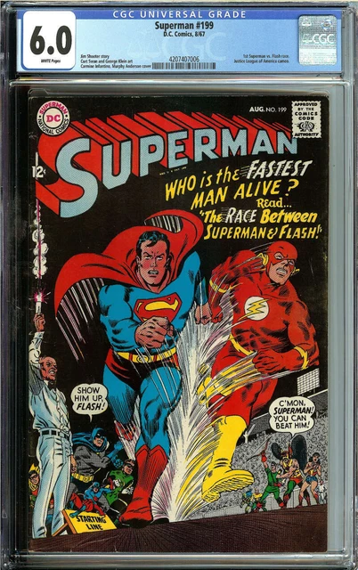 Superman #199 Cgc 6.0 White Pages // 1St Superman Vs Flash Race Dc 1967