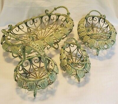 Victorian Wrought Iron Planter Baskets Mint Green - Set of 4