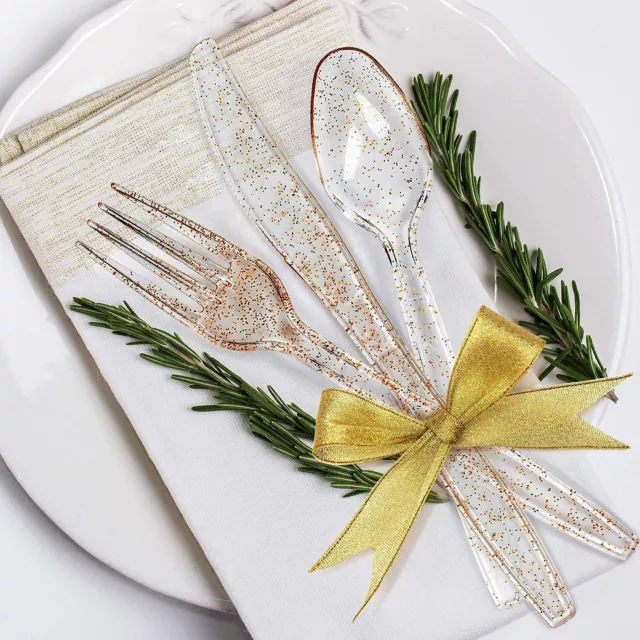 90 X  Premium Reusable Cutlery Set with Gold Glitter PARTY, CHRISTMAS, WEDDINGS