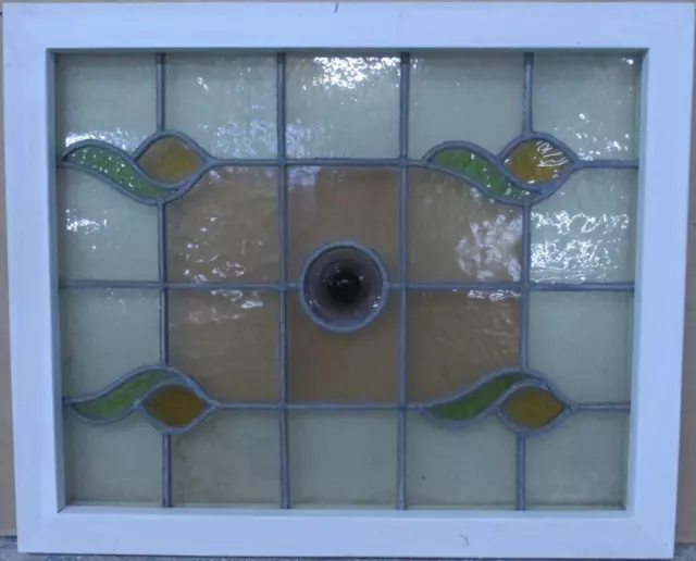 MIDSIZE OLD ENGLISH LEADED STAINED GLASS WINDOW Pretty Geometric 23" x 19"