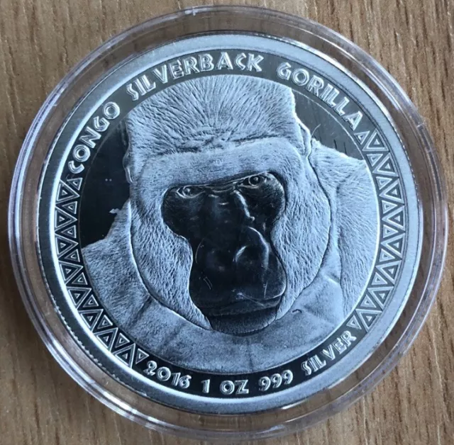 Silverback Gorilla 1 oz 999 Silber Kongo 2016  Proof Like