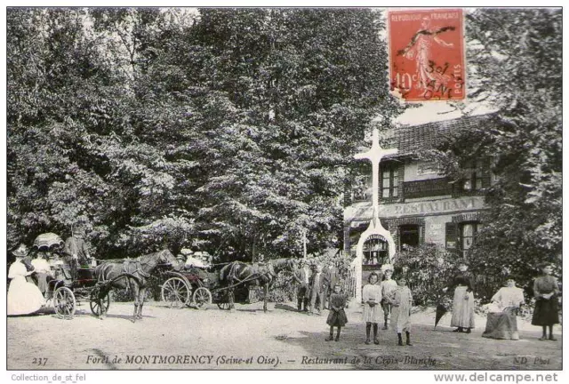 Cpa 95 - Montmorency La Foret - Customers In Front Of The Restaurant Of The White Cross