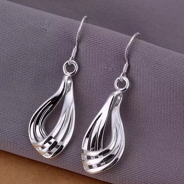 Womens 925 Sterling Silver Plated Twist Spiral Drop Dangle Teardrop Earrings E43