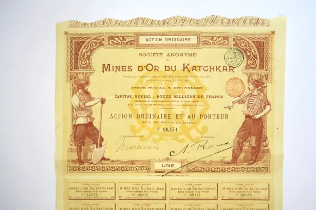 Russian Bond Societe Des Mines D Or Du Katchar Action Ordinaire 1897 + Coupons