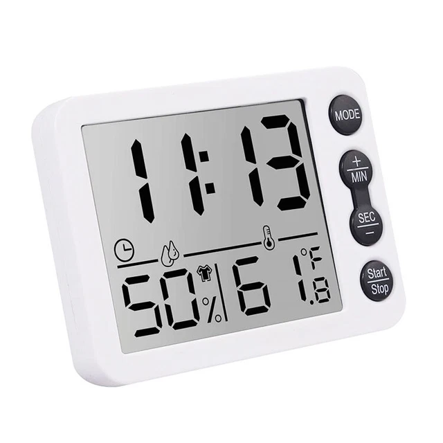 DIGITAL HYGROMETER INDOOR Thermometer Clock Large Screen Snooze Alarm