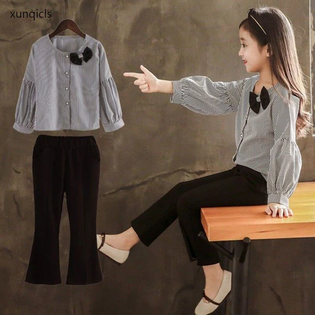 Manica Lunga T-Shirt E a Zampa Pantaloni Vestiti Abiti per Bambine Vestiti Set