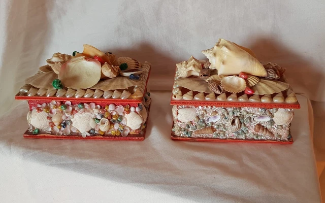 Coppia Scatole Porta Oggetti Con Conchiglie, Xx Secolo