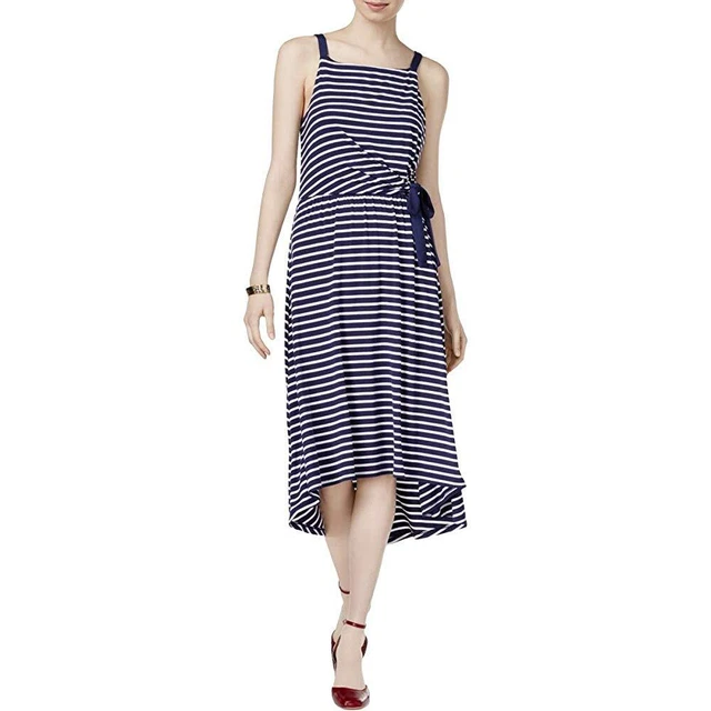 Maison Jules Womens Striped Sleeveless Casual Dress,Blue Notte Combo,Medium