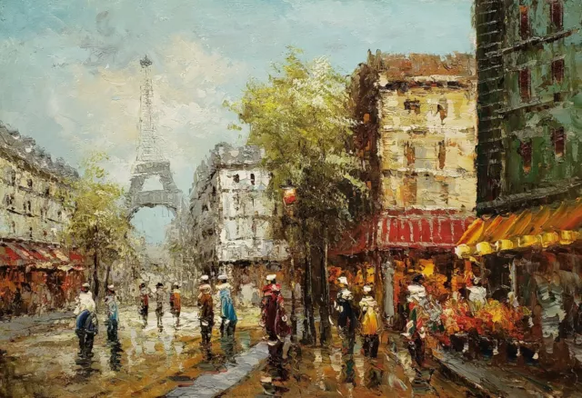 paysage Paris rue tableau peinture huile sur toile / painting on canvas
