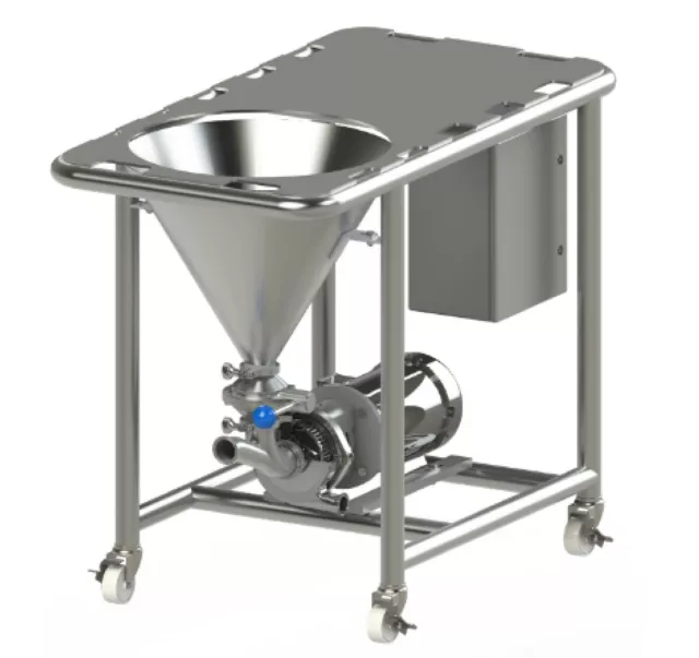 Powder Induction Mixer with hopper and mobile cart 5 hp up to 90 lb/min