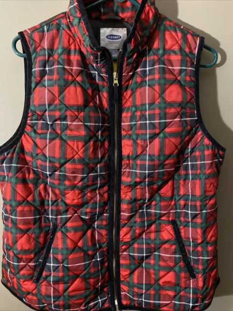 Old Navy L Vest Full Zip Pockets Buffalo Plaid Quilted Red Black  Women