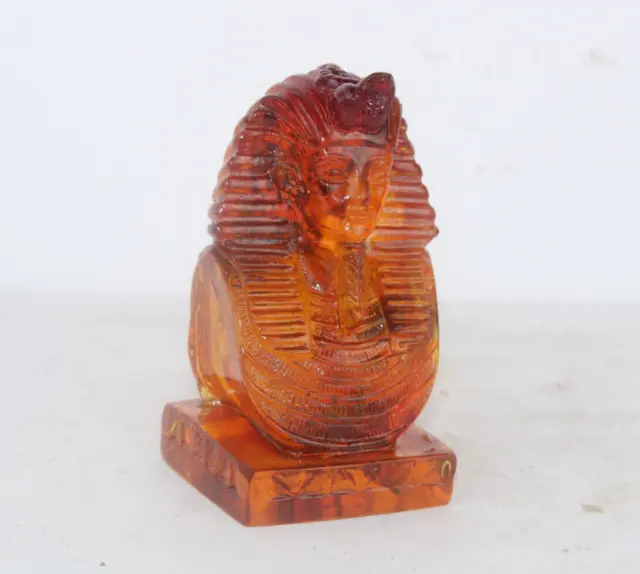 RARE ANTIQUE ANCIENT EGYPTIAN King Tut Head Amber Statue Pharaonic Egyptian (NB)