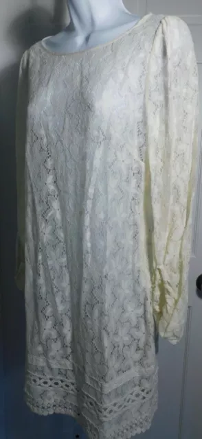 LAUNDRY BY SHELLI SEGAL Ivory Sheer Lace Long Sleeve Shift Dress Dress Sz 6