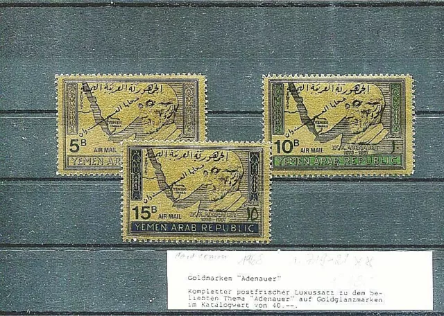 Nordjemen Yemen Arab Republic Adenauer 1968 Luftpost Nr. 719-21 Golddruck postfr