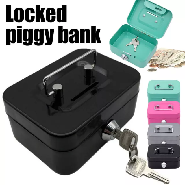 Small Metal Money Box Cash Tin Organizer Piggy Bank with Lock and Slot for Kids∝