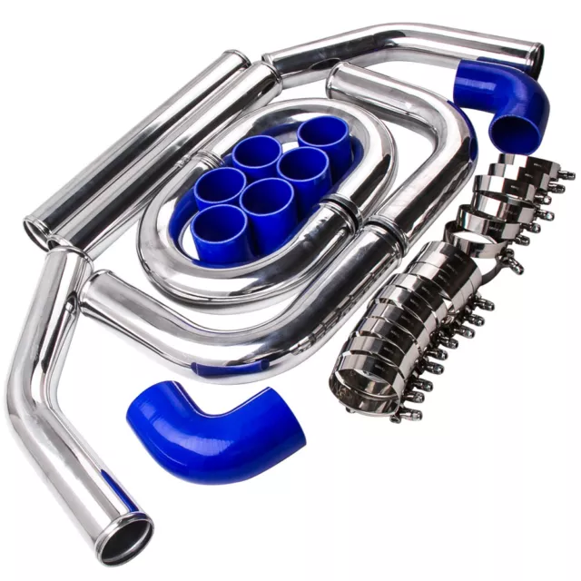 Universal 2.5 Aluminum Turbo Intercooler Piping Pipes Kit Clamp Chrome for AUDI