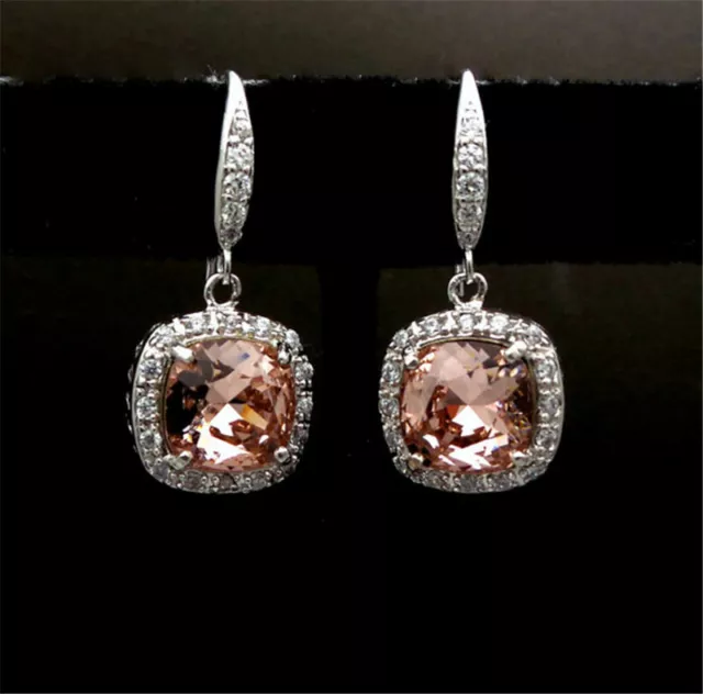 Elegant Silver Morganite Earring Women Wedding Dangle Drop Earrings Jewelry Gift