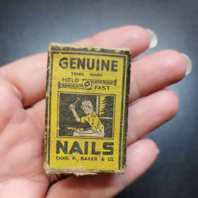 Vintage Box Genuine Chas Baker Hold Fast Nails Orig Box Nice Graphics