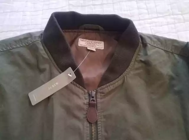 New Men's Wallace & Barnes J Crew Garment Dyed Cotton Ma-1 Bomber Jacket Olive 2