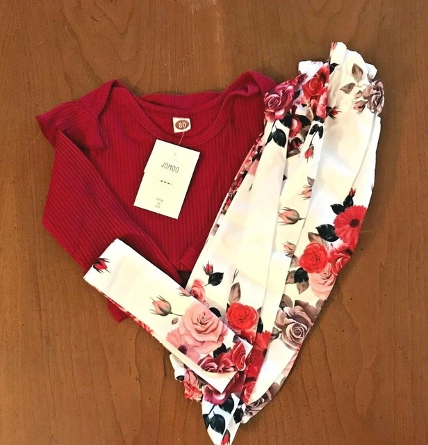 Jomoo 3 Piece Infant Baby Girl Long Sleeve Romper Harem Pants Outfit 3-6 Months