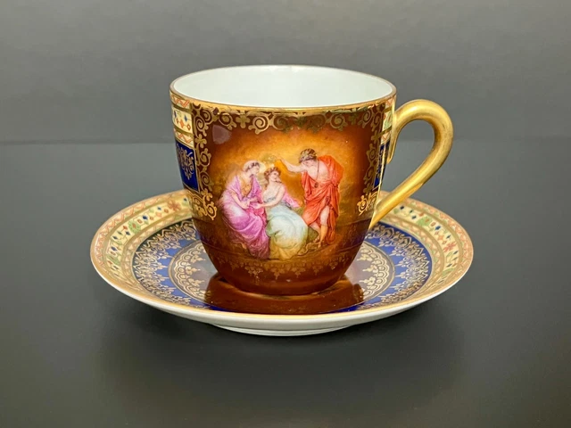 Vtg EPIAG CZECHOSLOVAKIA Porcelain Demitasse Cup & Saucer Hand Painted Gold Trim