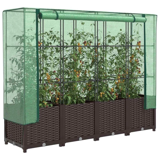 RAISED BED WITH Greenhouse Cover Rattan Look 160x40x138 cm £204.08