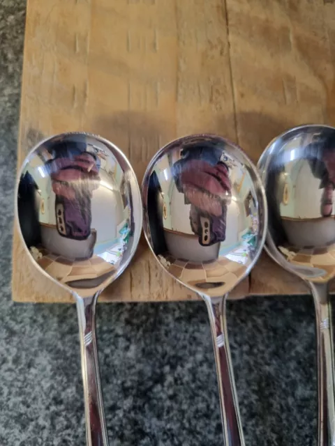 Boxed Set Of Six Floral Mid Century Silver Plated Soup Spoons. Great Condition 3