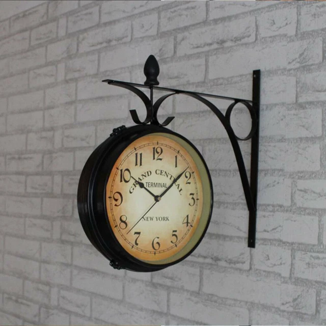 CLASSIC DUALSIDED INOUTDOOR Garden Paddington Station Wall Clock Iron