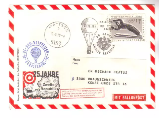9721- Austria, Osterreich, from Mattsee to Germany - Ballonpost – air mail –