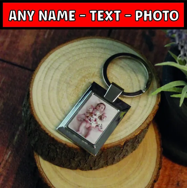 Personalised keyring photo engrave printed christmas rectangle gift mother`s day