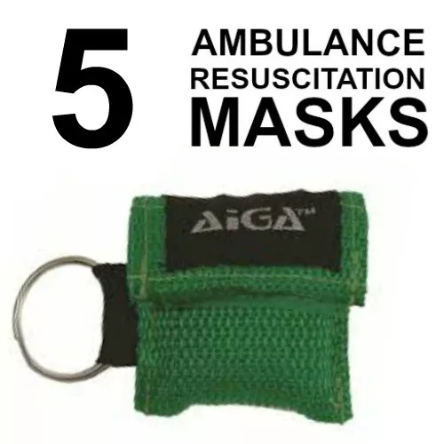 5 Key Ring Resus Mask Cpr Resuscitation Shield (Green Nylon Bag)