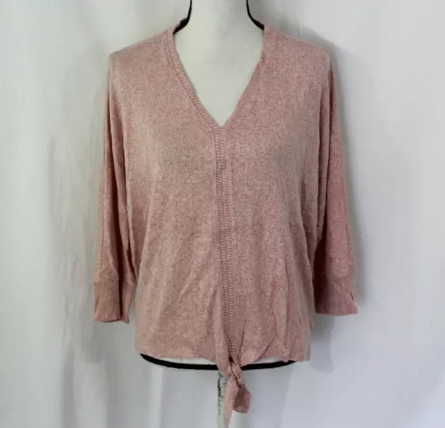 NWT Style & Co Womens Light Pink Lightweight Tie Front Soft 3/4 Sleeve Top 1X