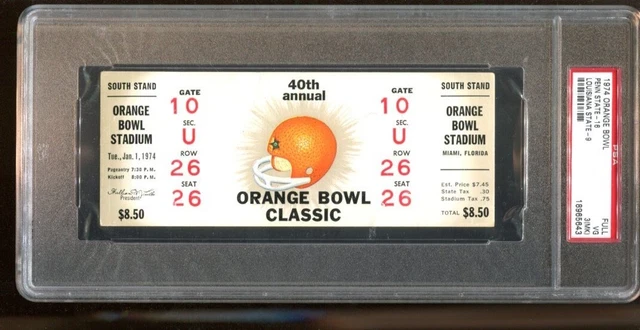 1974 Orange Bowl Full Ticket Penn State Nittany Lions v LSU Tigers PSA *5643