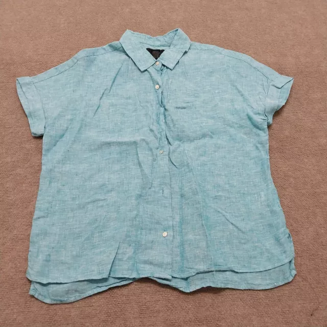 Tahari Womens Size Small Short Sleeve Blue Button Down Shirt Blouse Top