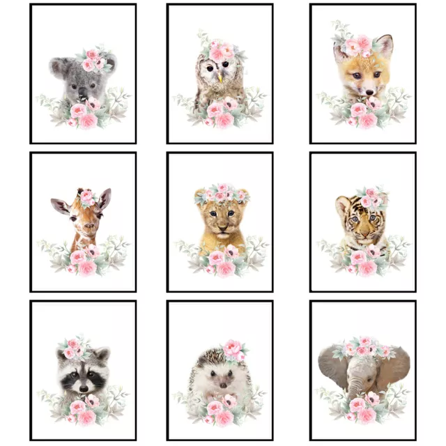 Nursery Prints Poster Kids Cute Baby Animal Bedroom Wall Art Decor Unframed