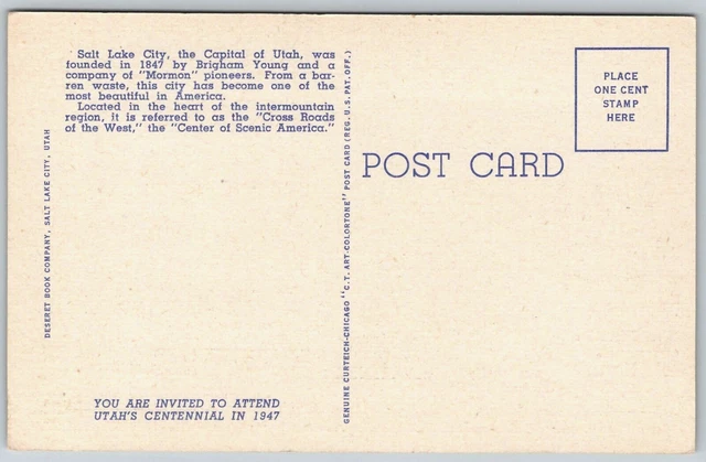 Vintage Postcard - Salt Lake City & Wasatch Mountains from Airplane - Utah 2
