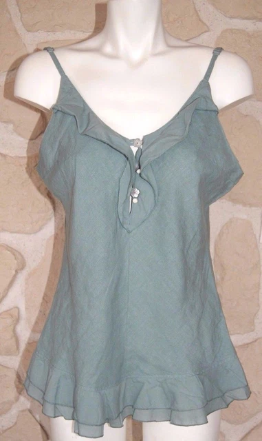 Haut Vert 100% Lin Rivières De Lune - Taille 40 - Neuf Avec étiquettes (Prix D'origine 81€)
