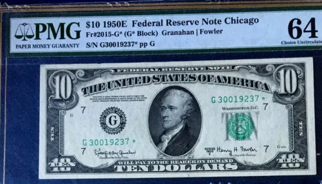 1950E $10 Federal Reserve *Star* Note Chicago Pmg64 Choice Uncirculated   3919