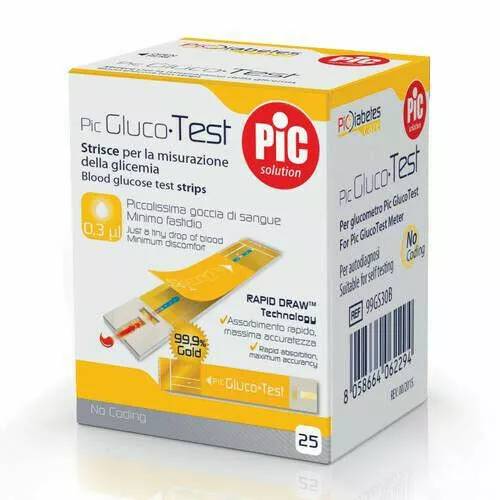 Pic GlucoTest 25 strisce scadenza 31/1/2025 misurazione glicemia Gluco-Test