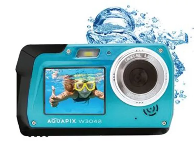 Cámara digital impermeable Aquapix W3048 EDGE 3M 4K 13 MP en azul hielo (Reino Unido) nueva en caja